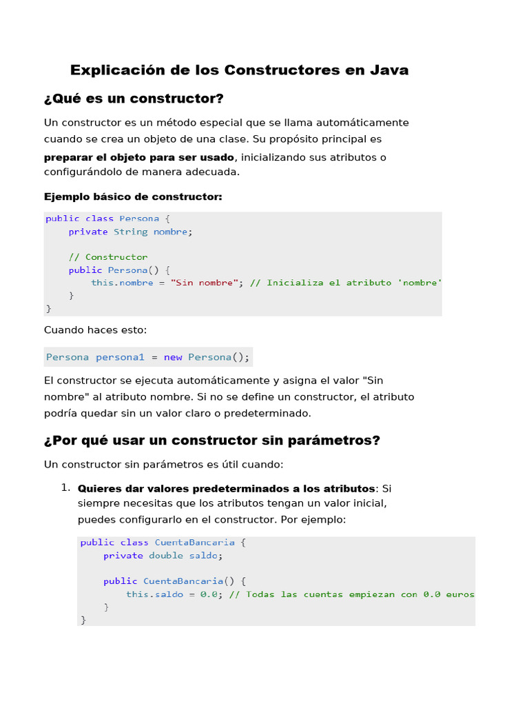 Explicacion de Los Constructores en Java (Ok) | PDF | Constructor ...