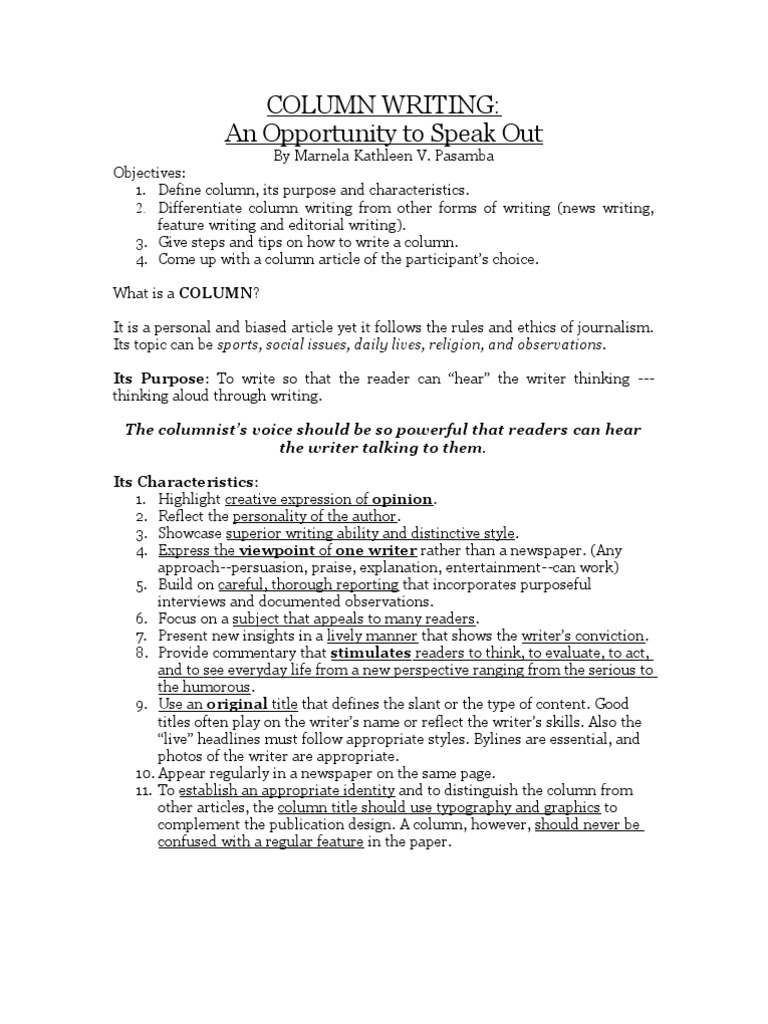 Column Writing An Opportunity To Speak Out PDF Newspapers Journalism