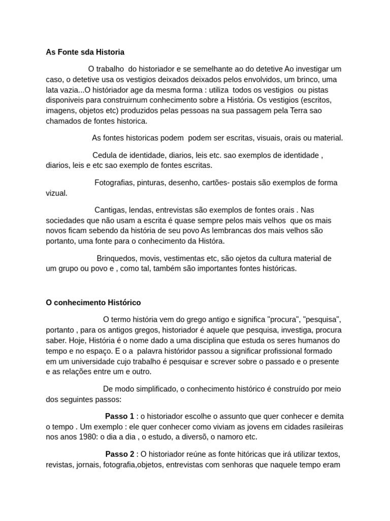 Fontes Históricas: Tipos e Importância | PDF | Historiador | Arqueologia