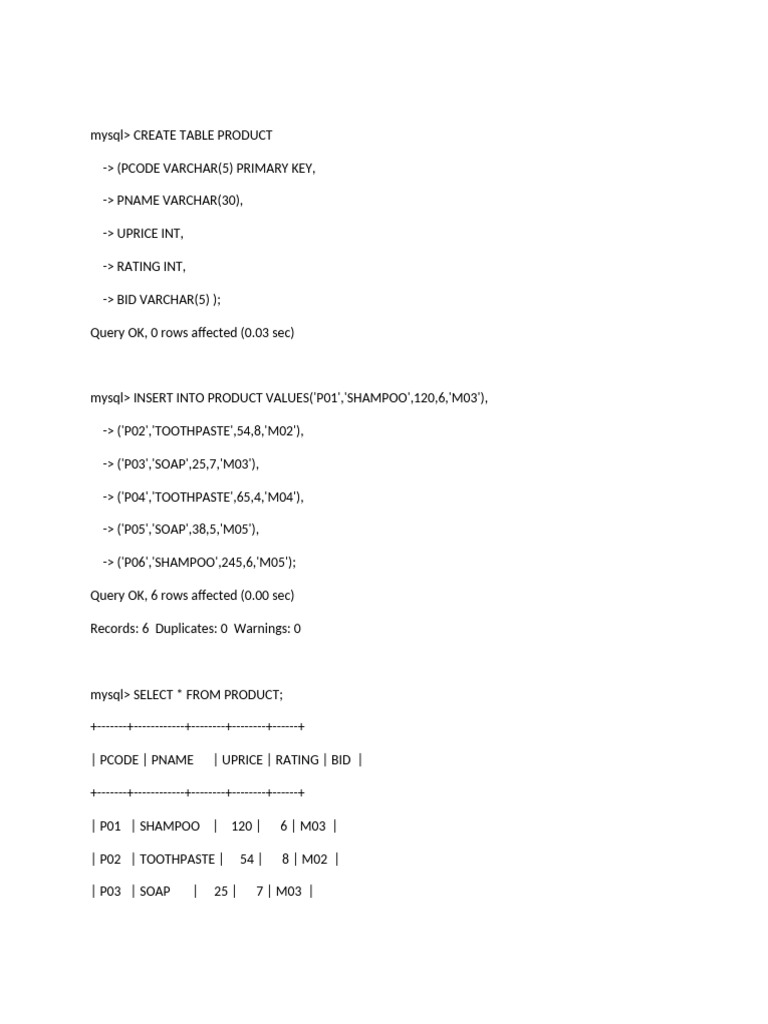 SQL Queries for Product and Brand Data | PDF | Computer Programming ...