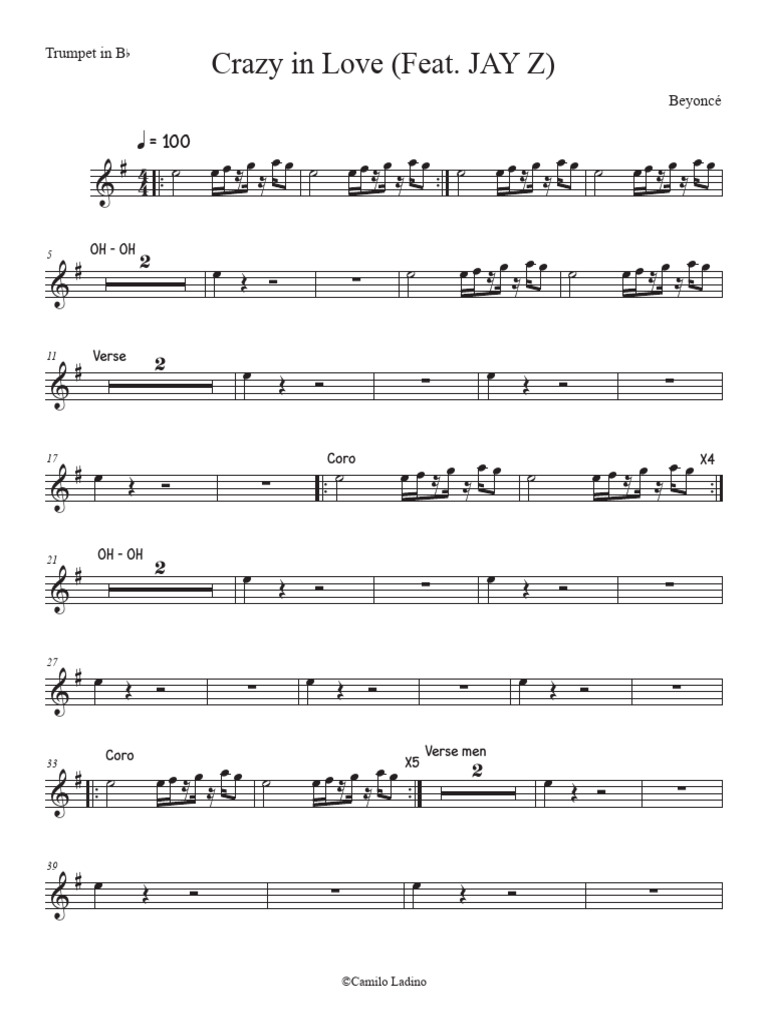 Crazy in Love Trumpet Sheet Music | PDF | Rhythm And Blues Songs