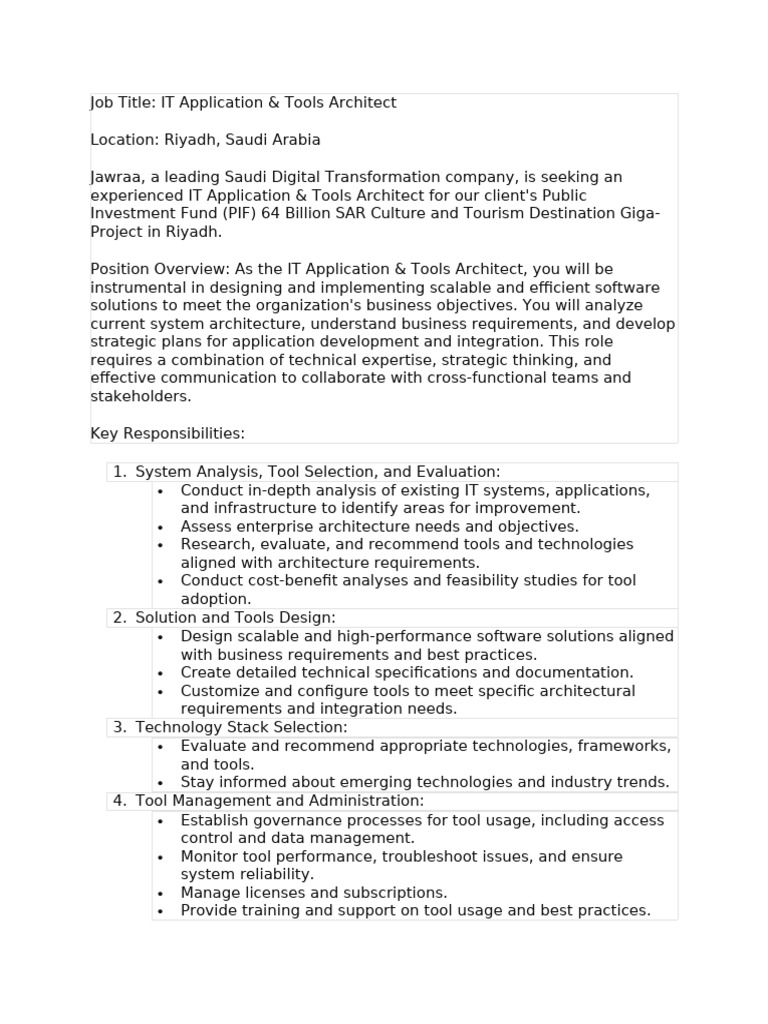 IT Application & Tools Architect JD | PDF | Enterprise Architecture ...