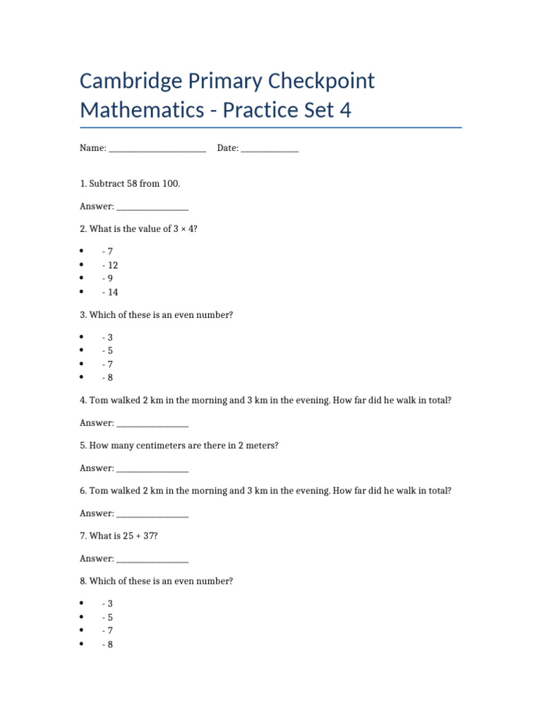 Checkpoint Practice Set 4 | PDF