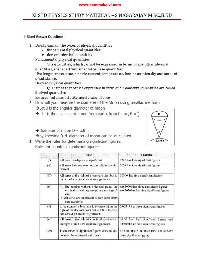 XI Physics Study Material Overview | PDF | Observational Error | Quantity