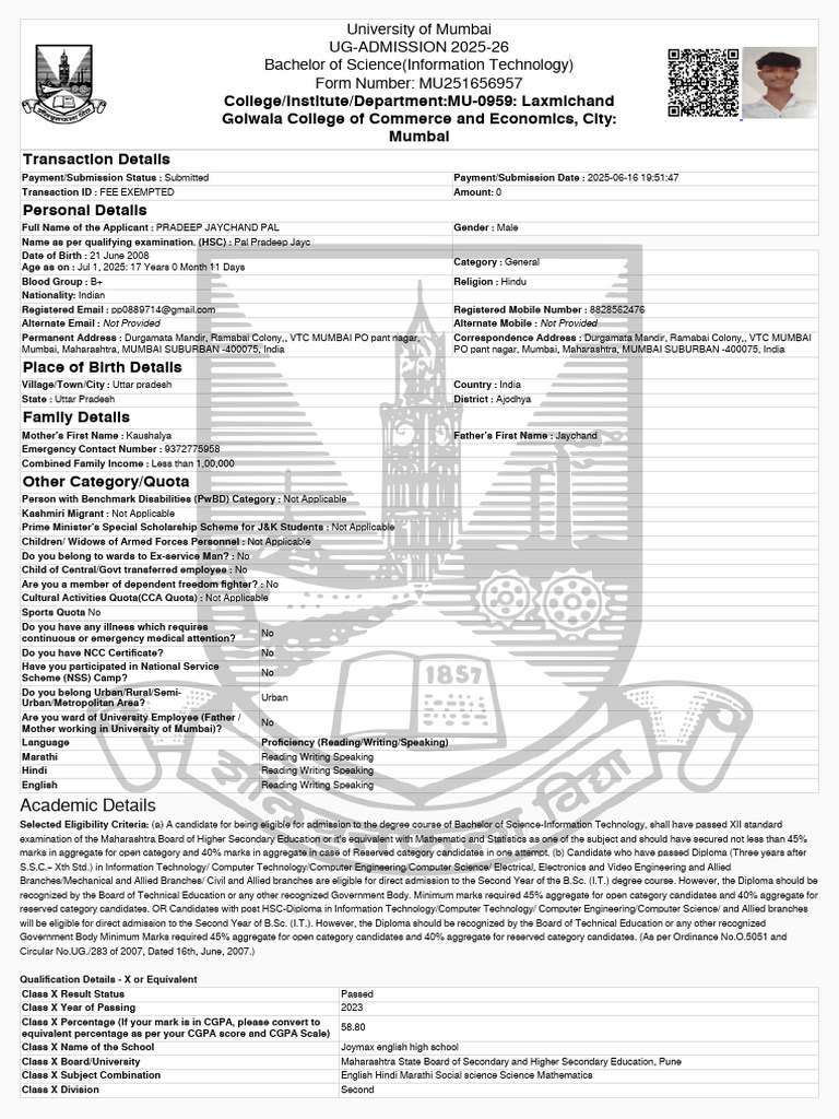 MU251656957 - 1750083713 Pradeep | PDF | Academic Degree | University ...