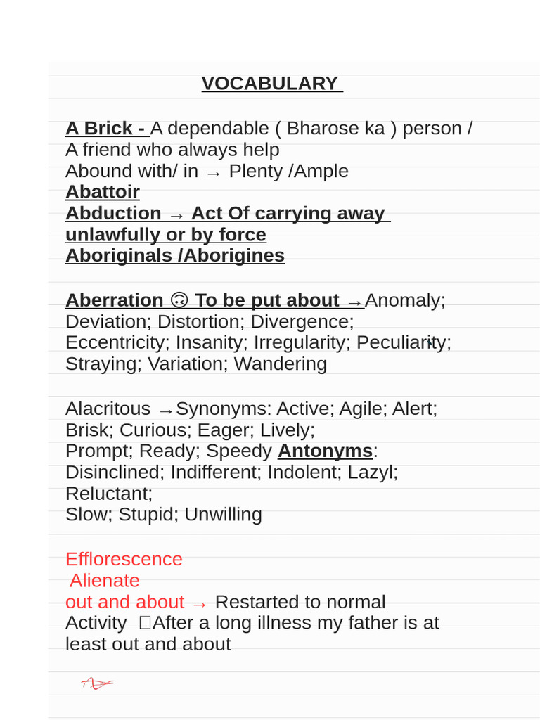 Vocabulary Synonyms and Antonyms Guide | PDF