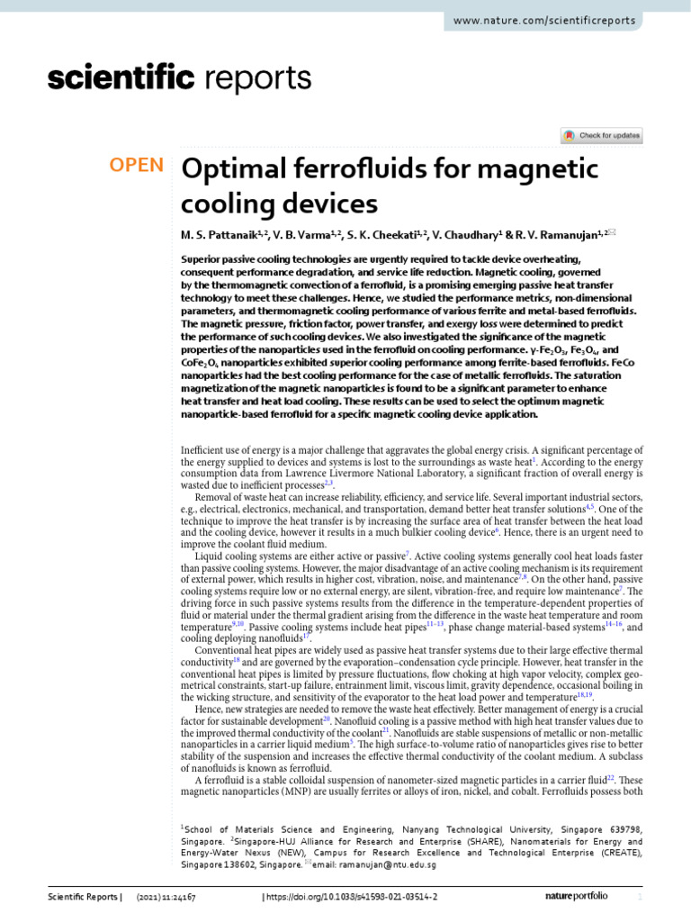 Optimal Ferrofluids for Magnetic Cooling | PDF | Heat Transfer | Heat