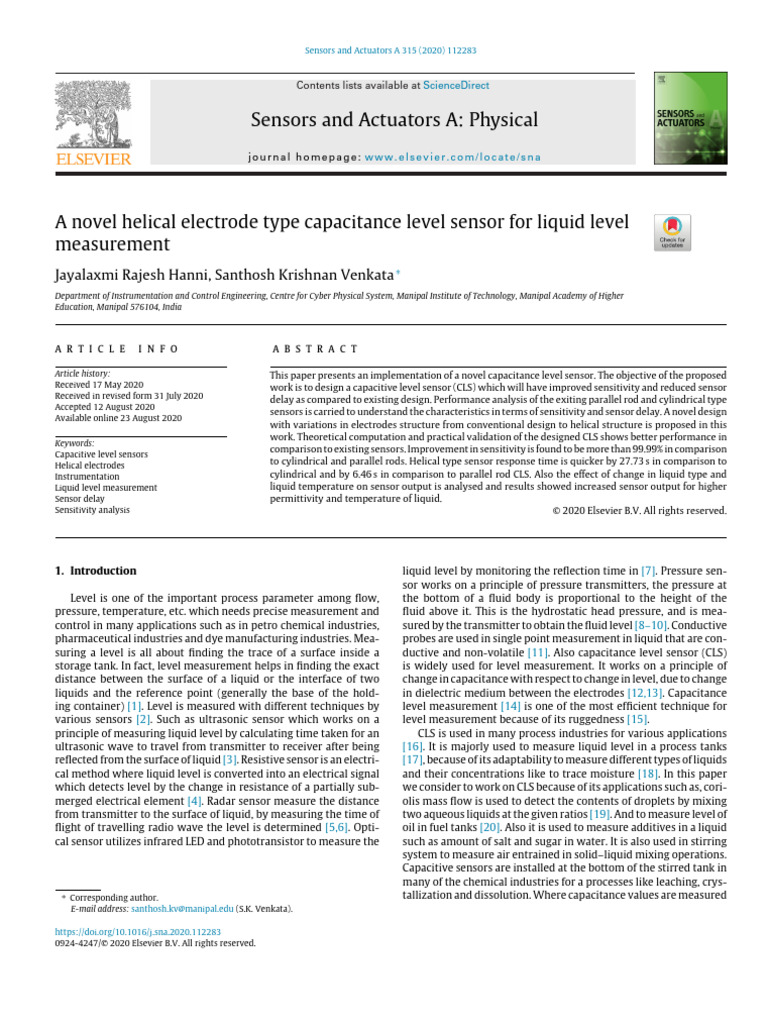 Novel Helical Electrode Level Sensor | PDF | Capacitance | Sensor