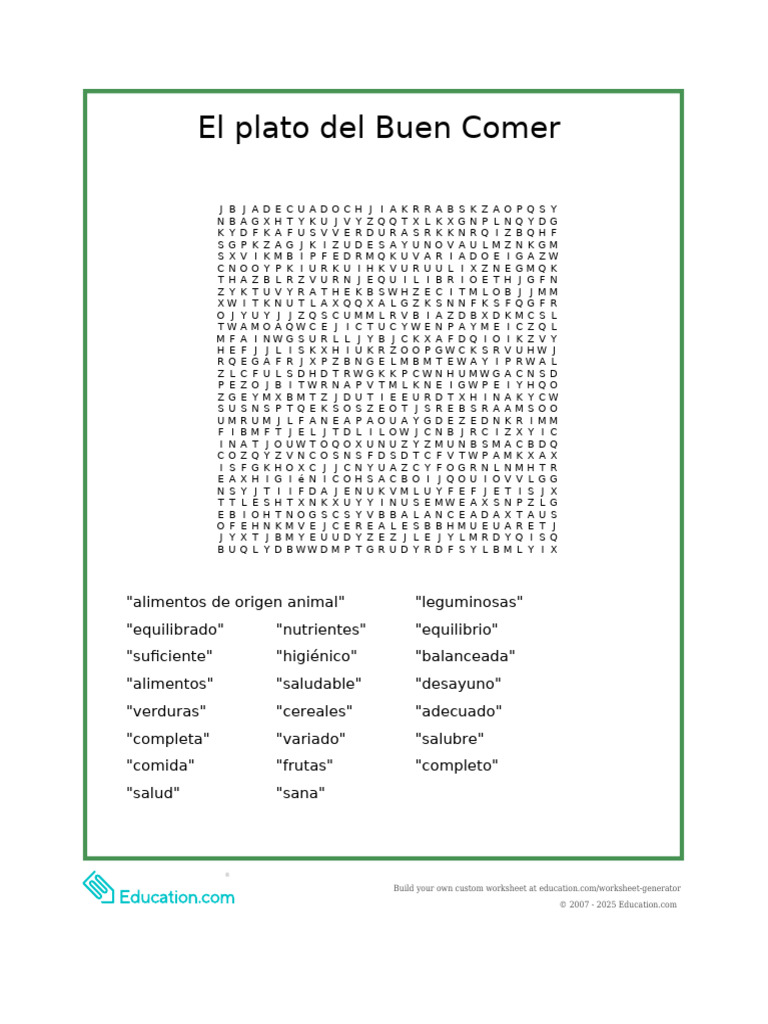 Sopa de Letras: Plato del Buen Comer | PDF | Agricultura