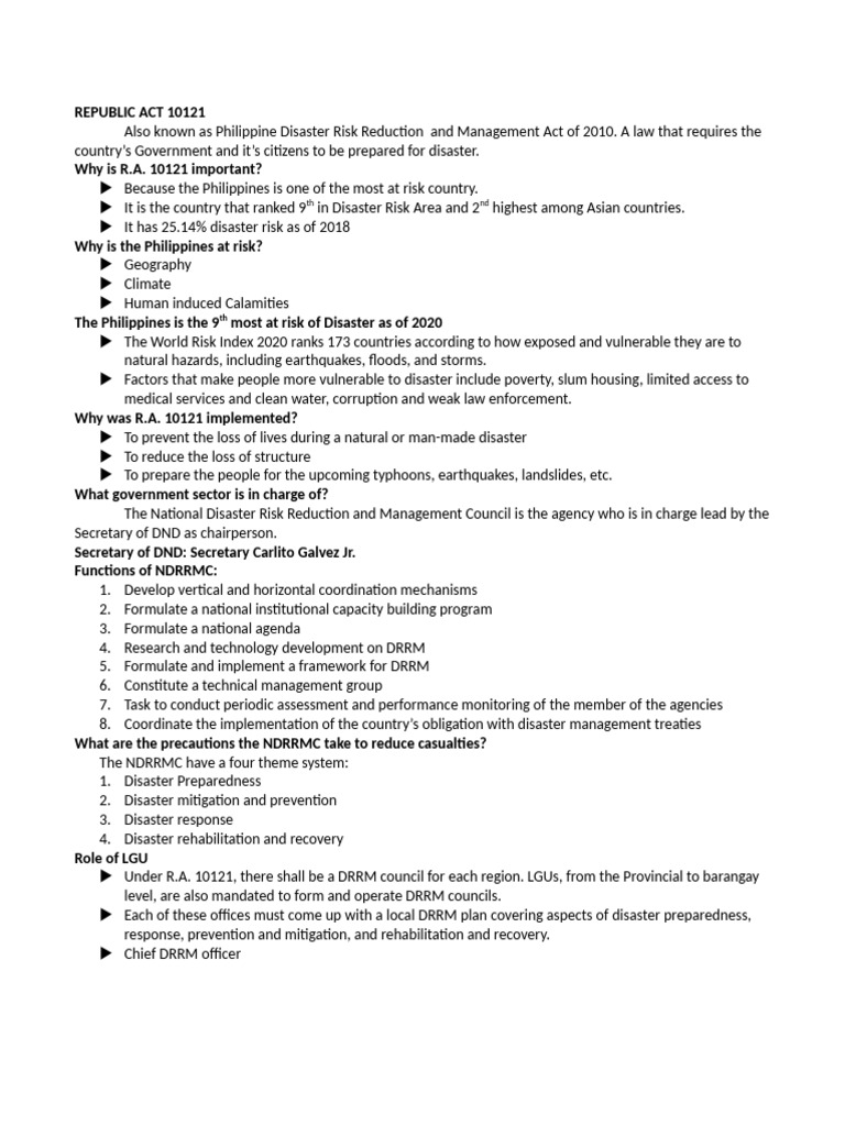 RA 10121: Philippine Disaster Preparedness | PDF | Natural Disasters ...