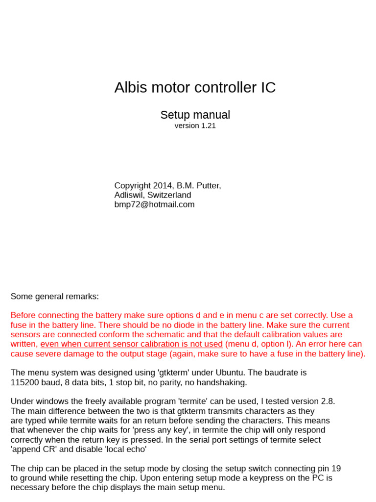 Albis Motor Controller Setup Guide | PDF | Electrical Impedance ...