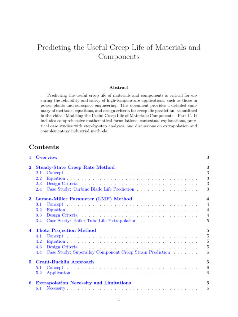 Creep Life Prediction Methods Explained | PDF | Creep (Deformation ...