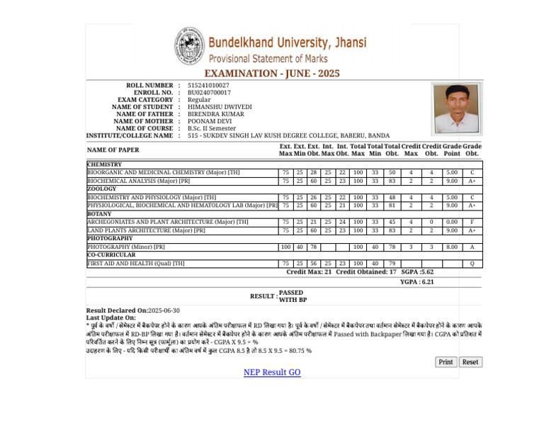 BSC Second Semester Result | PDF
