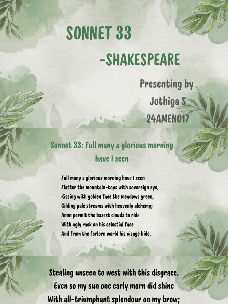 Analysis of Shakespeare's Sonnet 33 | PDF | Shakespeare's Sonnets | Sonnets