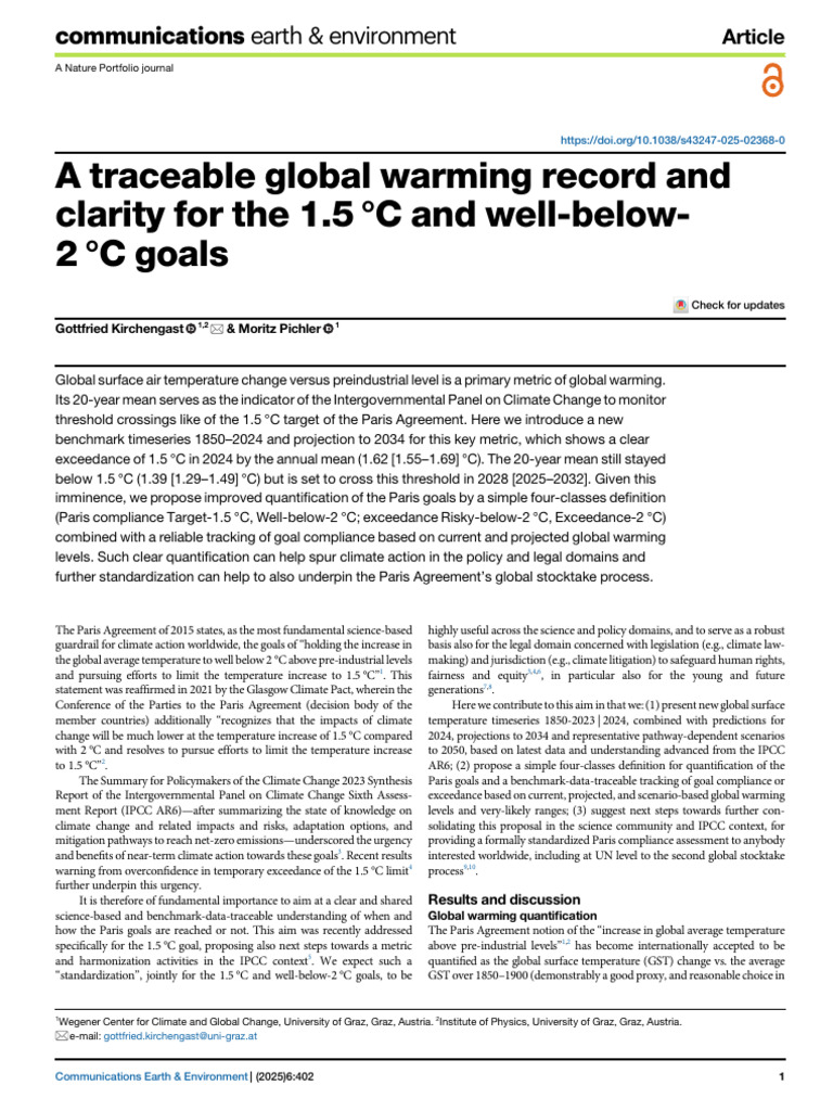 A Traceable Global Warming Record and Clarity For The 1.5 °C and Well ...