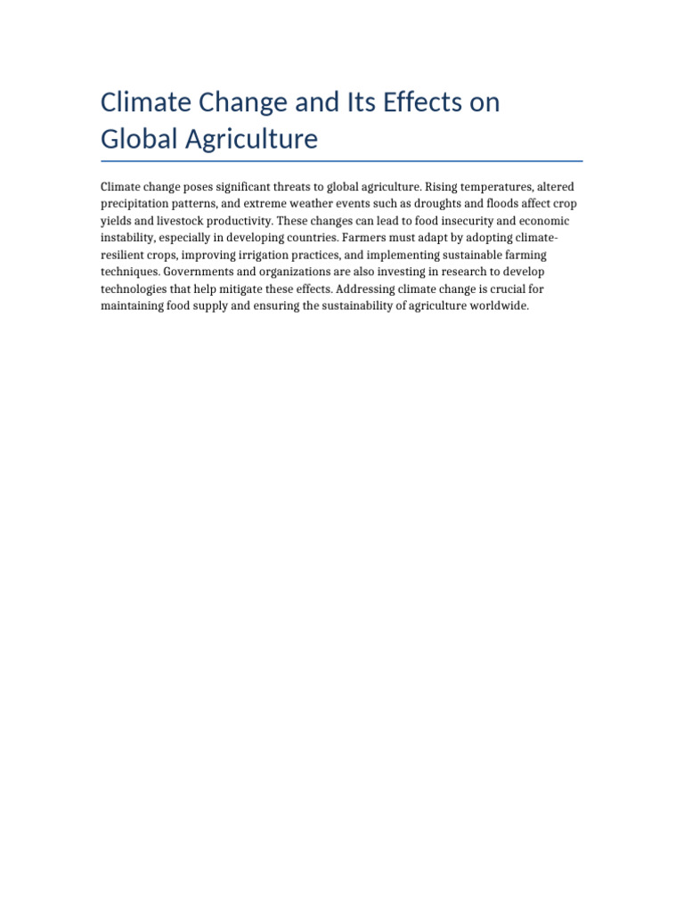 Impact of Climate Change on Agriculture | PDF
