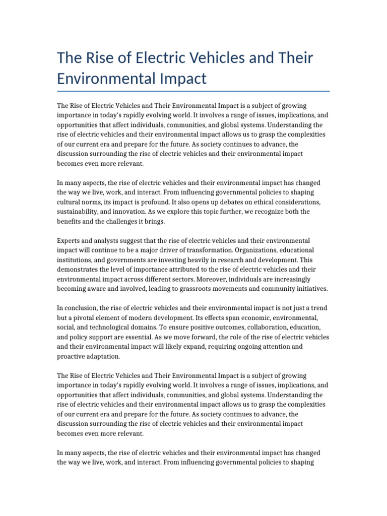 The Rise of Electric Vehicles | PDF | Sustainability | Institution