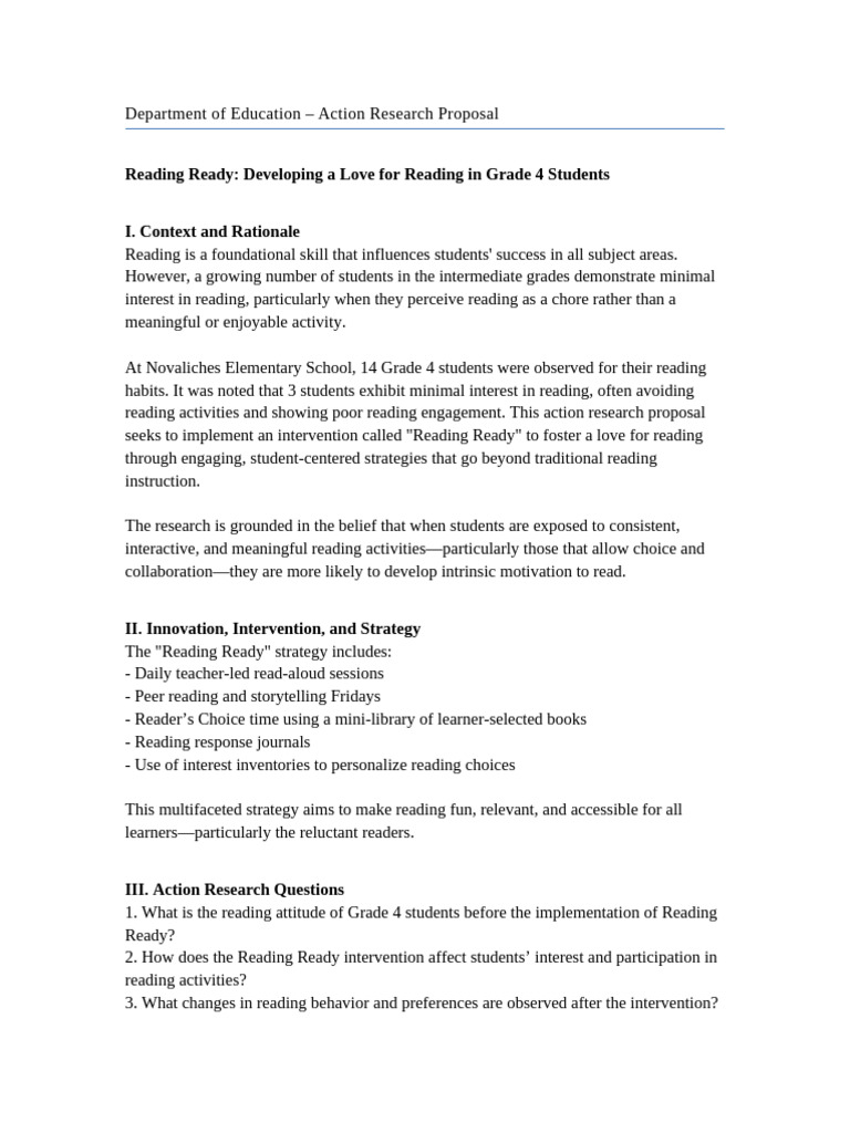 Reading Ready Research Proposal | PDF | Focus Group | Data