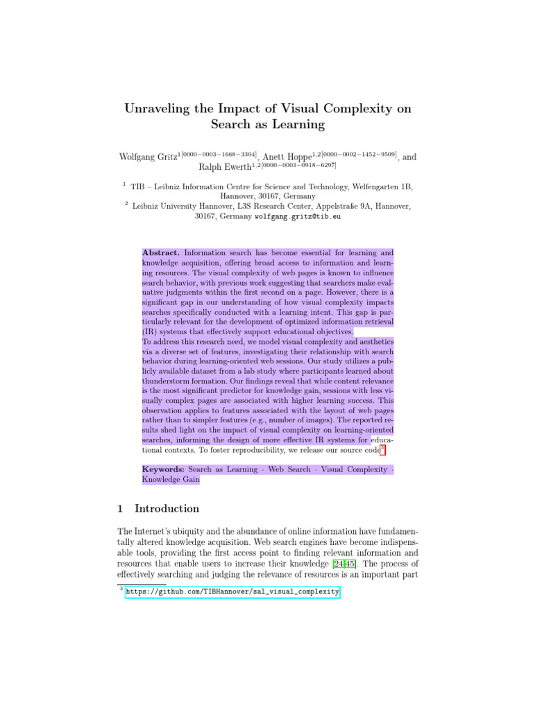 Unraveling The Impact of Visual Complexity On Search As Learning | PDF ...