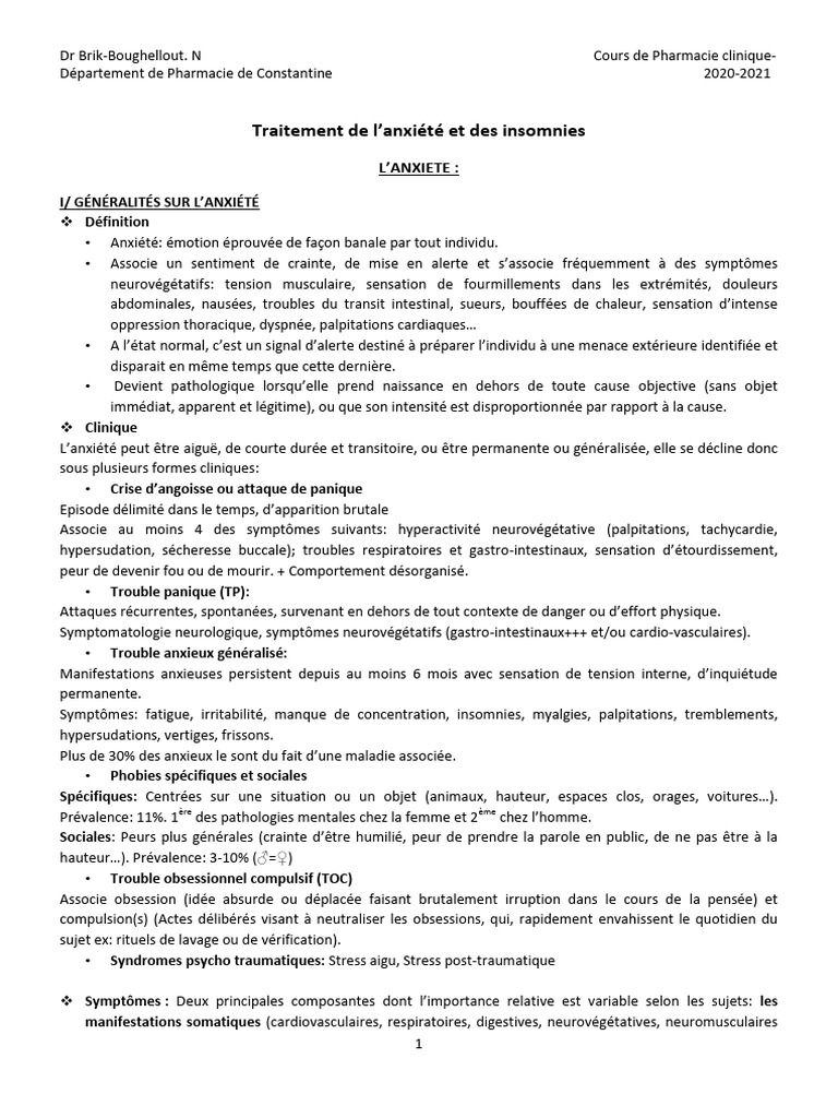 Traitement de l'anxiété et insomnies | PDF | Insomnie | Anxiété