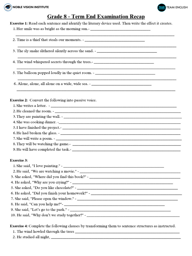 Grade 8 Grammar and Literary Devices Worksheet | PDF | Linguistics ...