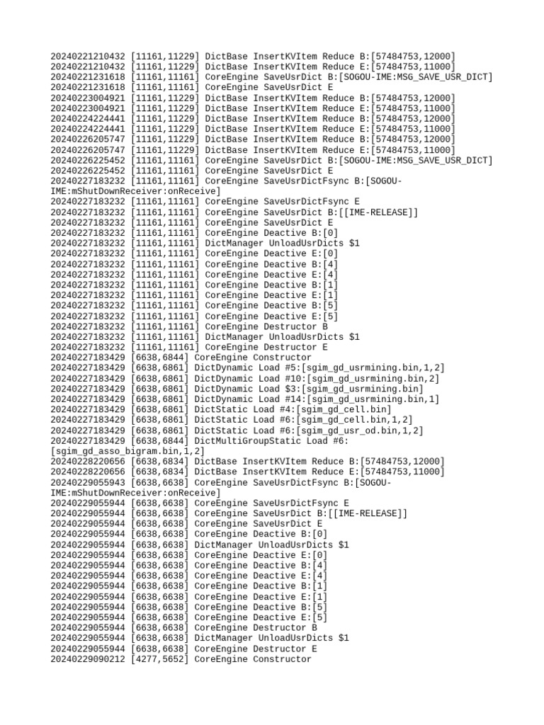 CoreEngine and DictBase Logs Analysis | PDF