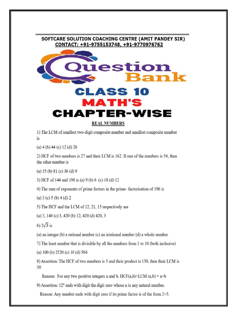 Question Bank Maths X 2025-26 | PDF