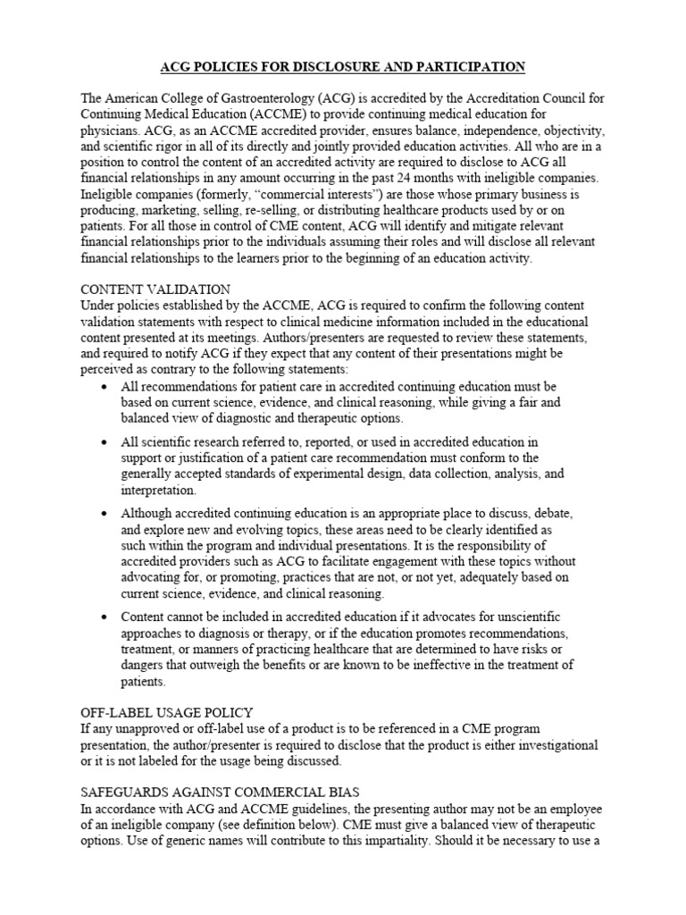 ACG CME Disclosure and Participation Policies | PDF | Medical Education ...
