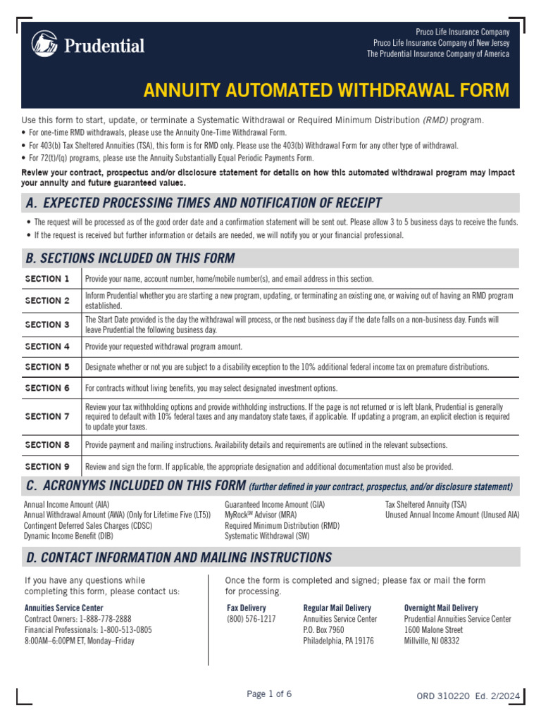 Annuity Withdrawal Request Form | PDF | Cheque | Income Tax In The ...