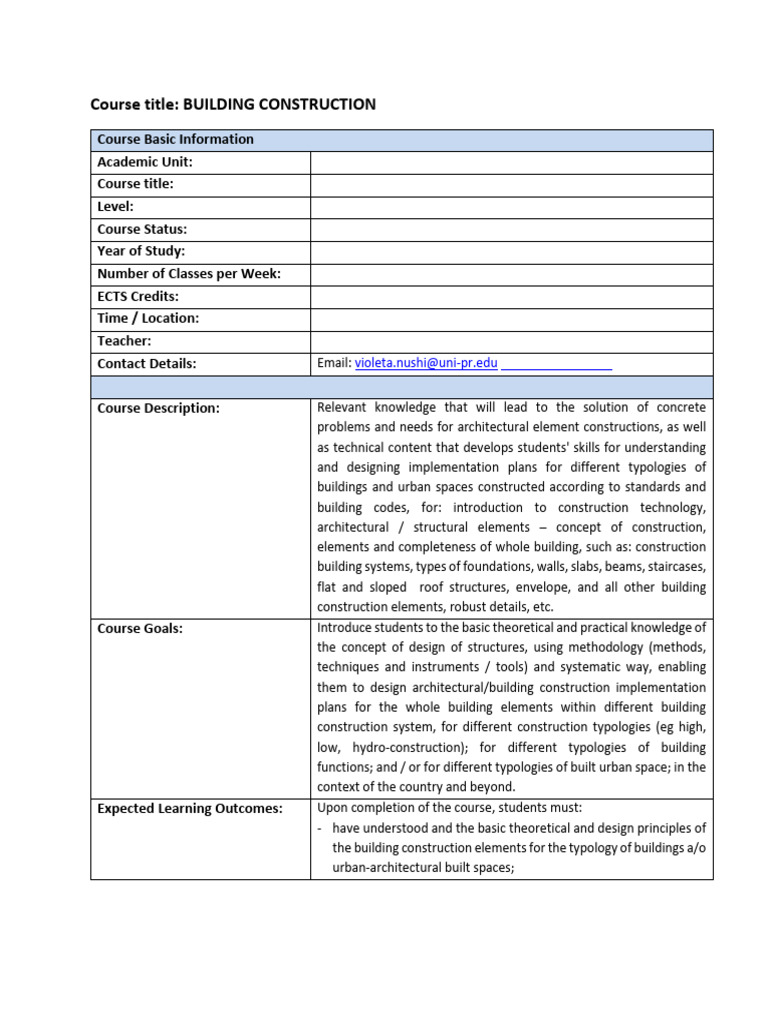 Course Title: Building Construction | PDF | Lecture | Engineering