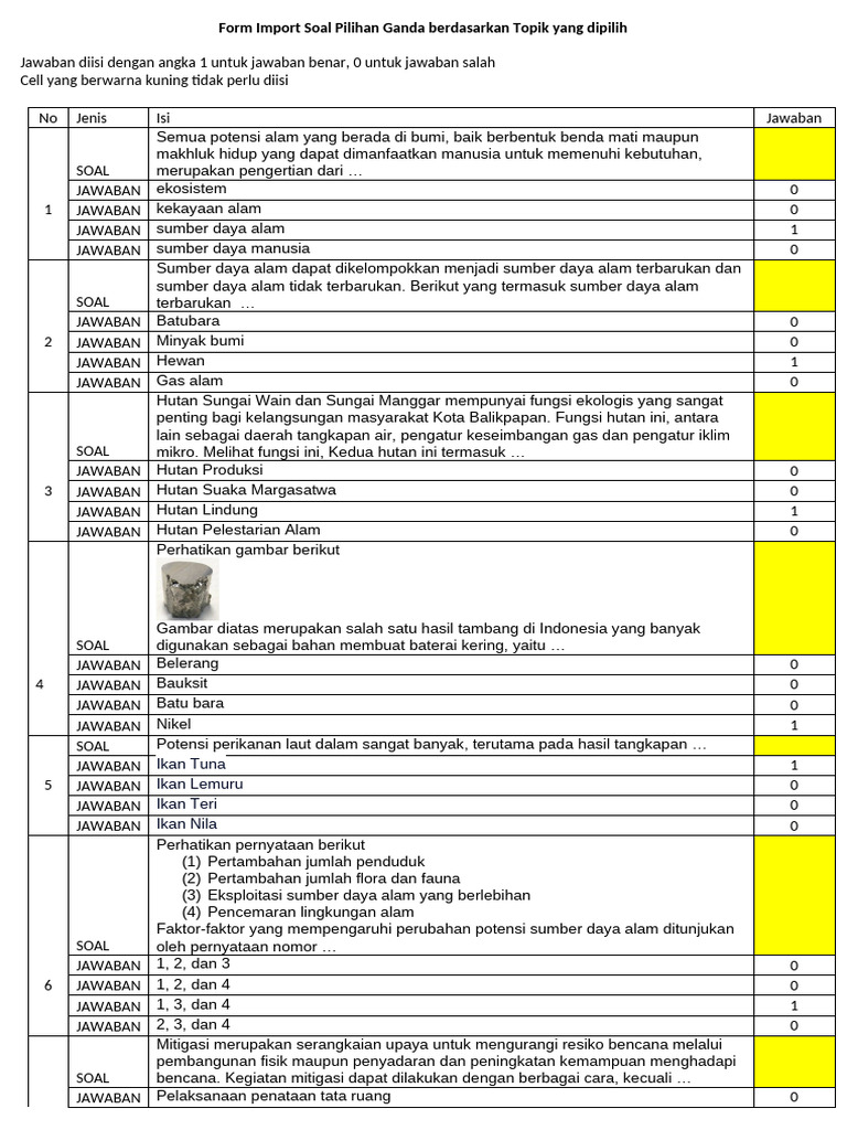 Formulir Import Soal Pilihan Ganda | PDF
