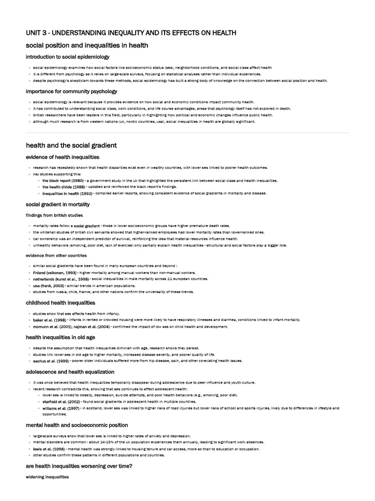 Unit 3 - Understanding Inequality and Its Effects On Health | PDF ...