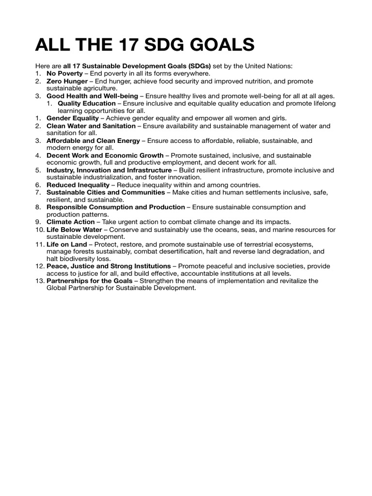 Overview of 17 Sustainable Development Goals | PDF