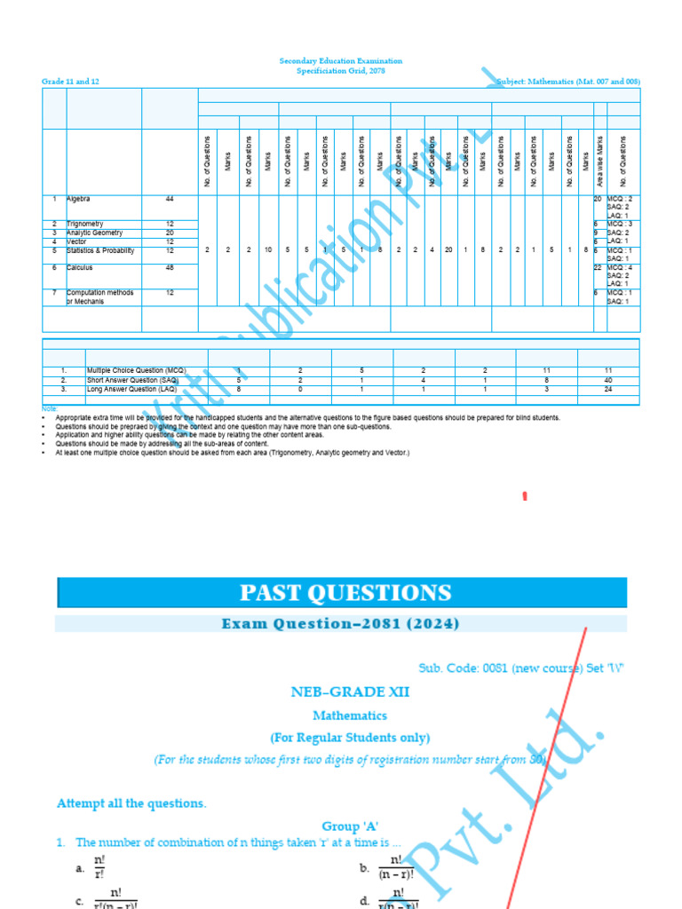 Grade 11-12 Mathematics Exam Grid | PDF | Geometry | Mathematics