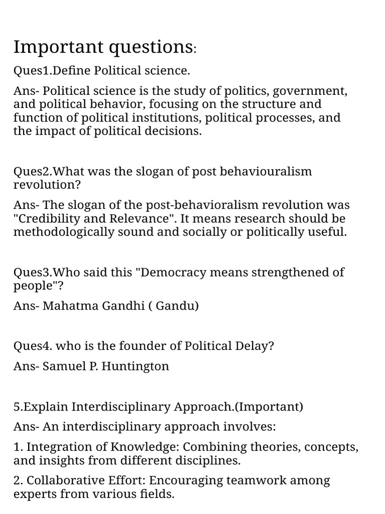 Foundation of Political Science Important Questions | PDF | Socialism ...