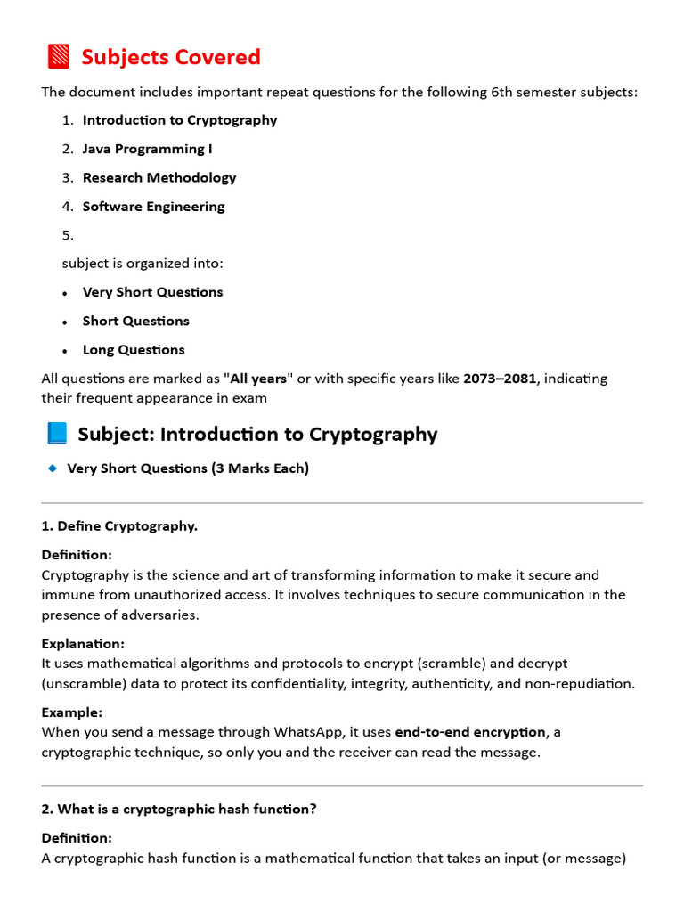 6th Semester Cryptography Exam Questions | PDF | Cryptography | Class ...