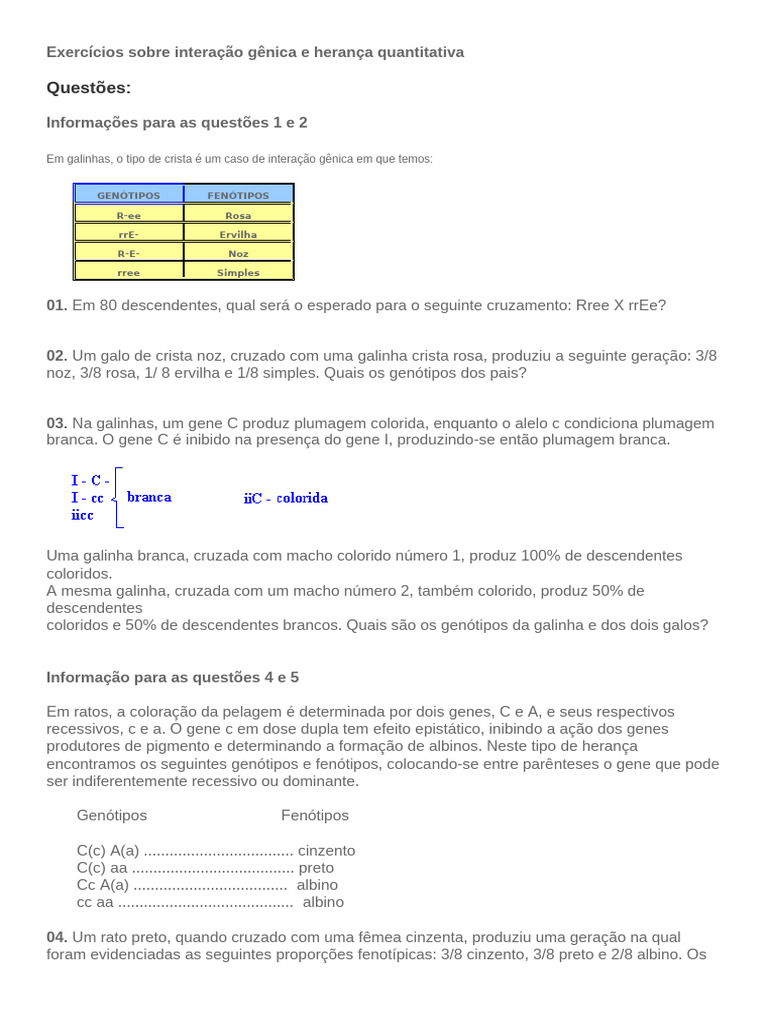Exercícios sobre Interação Gênica | PDF | Epistasia | Genótipo
