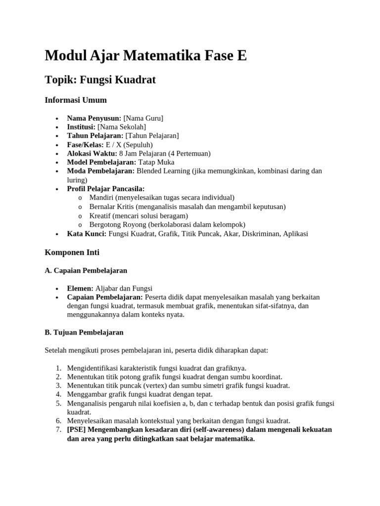 Modul Ajar Matematika Fase 1 | PDF
