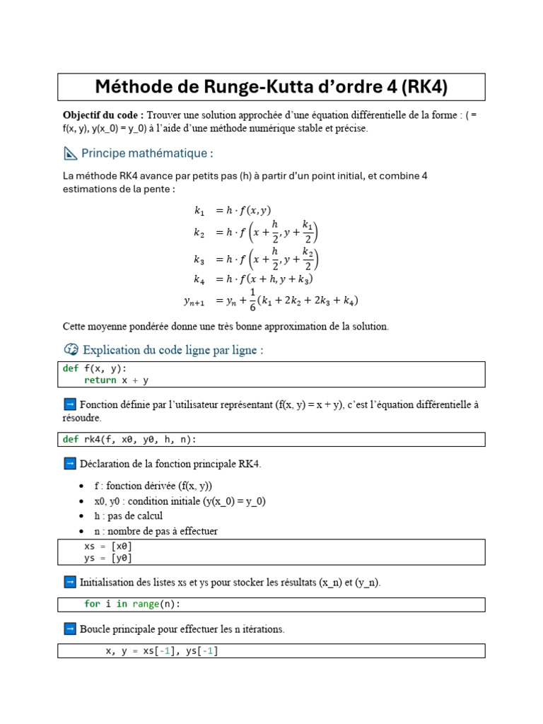 Méthode RK4 pour Équations Différentielles | PDF | Analyse mathématique ...