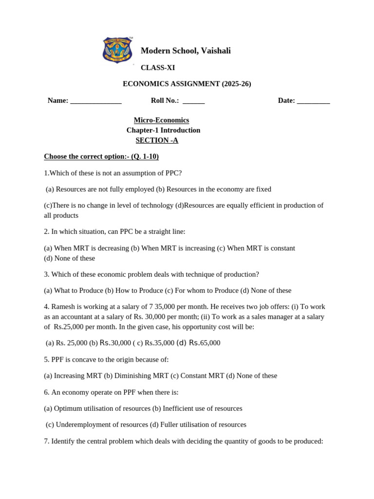 Class XI Micro-Economics Assignment | PDF | Statistics | Economics