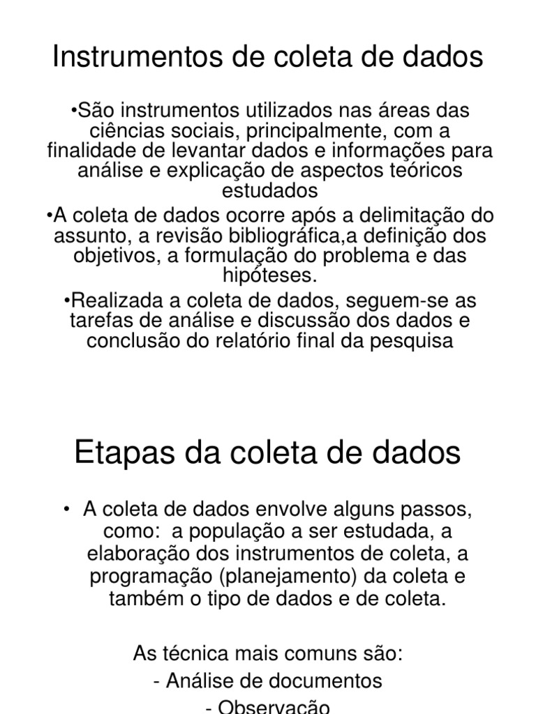 Instrumentos para Coleta de Dados | PDF | Entrevista | Ciência cognitiva