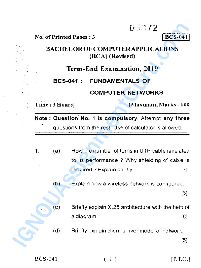 June - 2019 BCS-041 | PDF | Computer Network | Osi Model