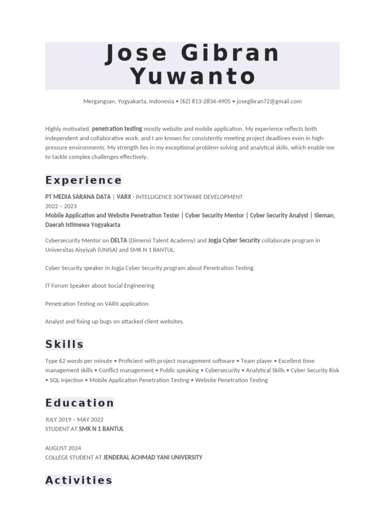 Jose Gibran ATS Classic HR Resume - 1