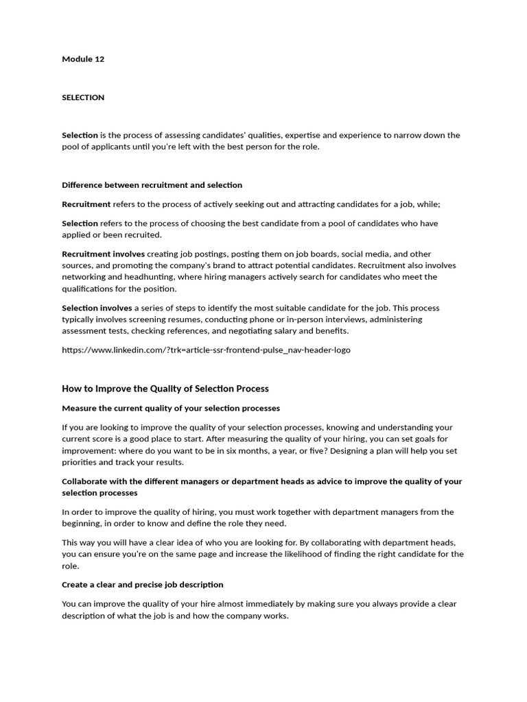 How To Improve The Quality of Selection Process | PDF | Cost Of Living ...