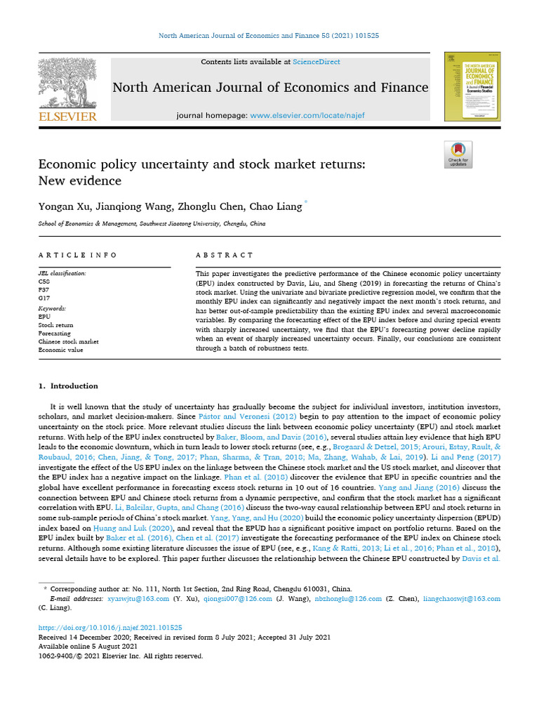Economic Policy Uncertainty and Stock Market Returns | PDF ...