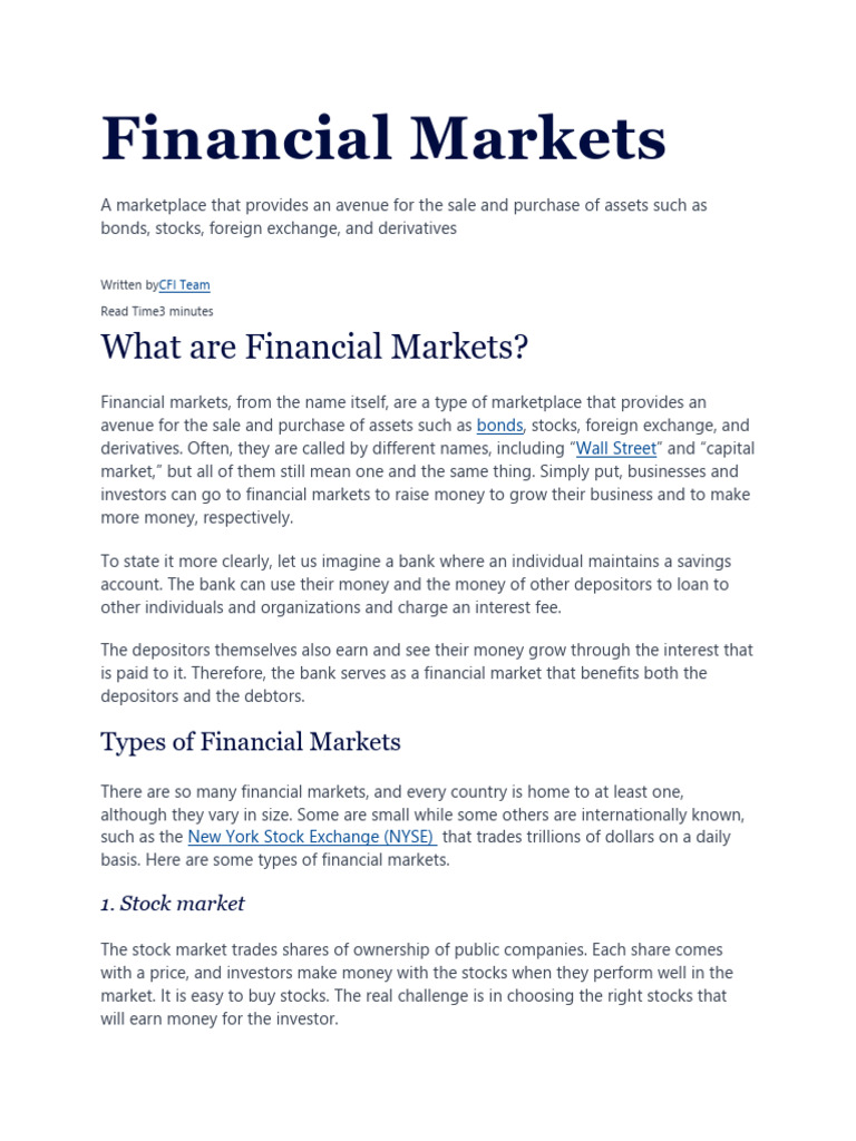 Overview of Financial Markets | PDF | Financial Markets | Stocks