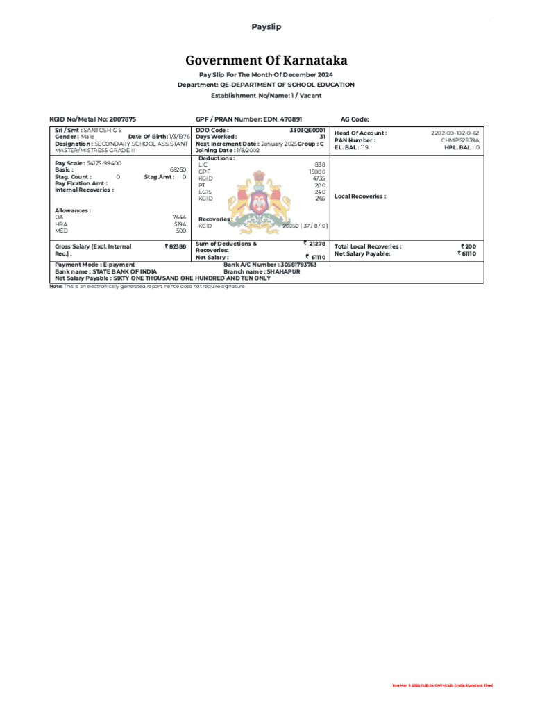 Government of Karnataka | PDF | Payments | Personal Finance