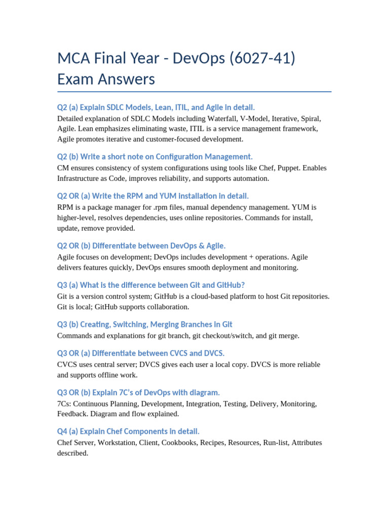 MCA Final DevOps Answers | PDF | Software Development Process | Agile ...