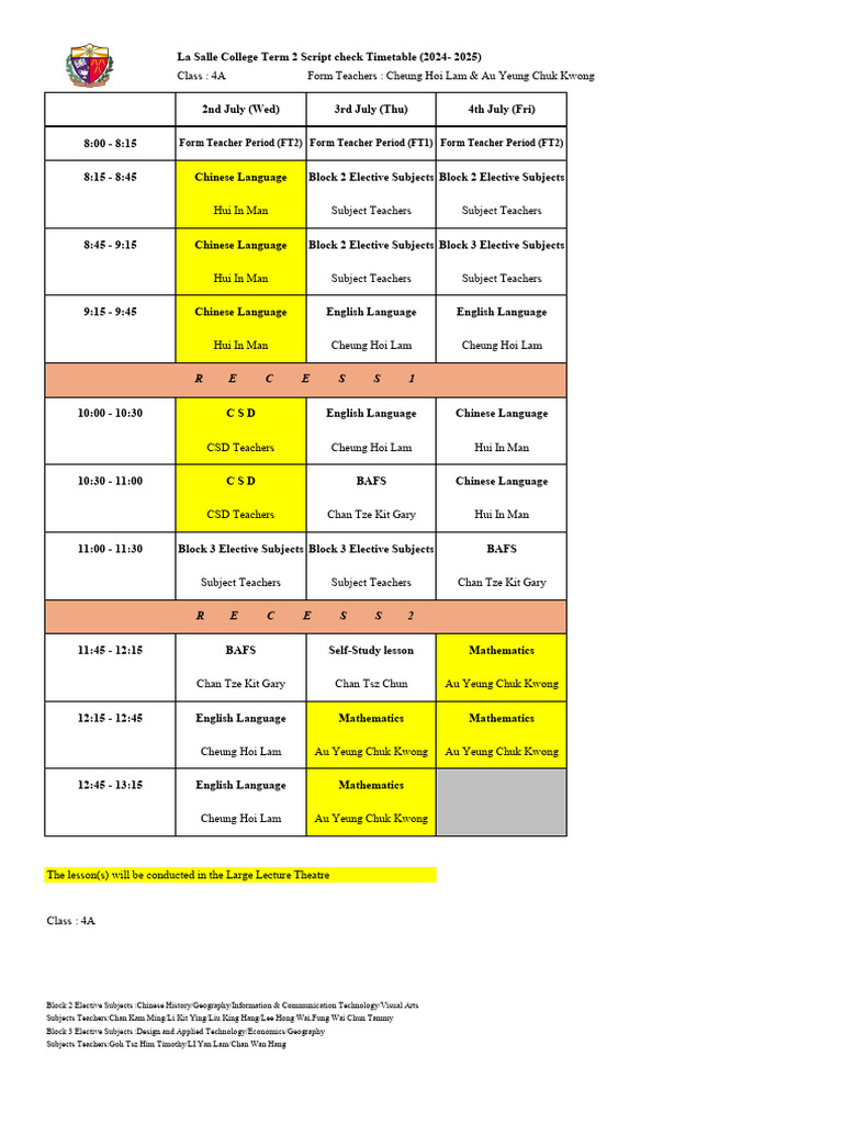 Form 4 Timetable 2024-2025 | PDF