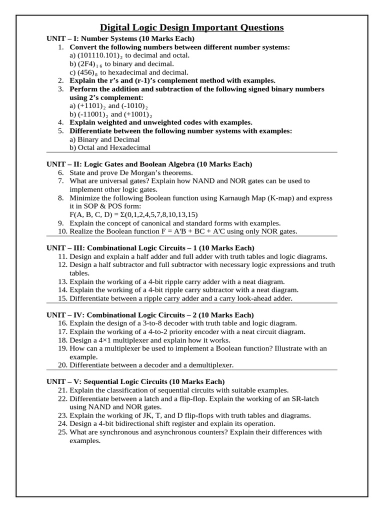 Digital Logic Design Important Questions | PDF | Logic Gate | Boolean ...